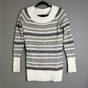 Kismet Size Small, Fair Isle Nordic Inspired Cozy Patterned Sweater Cream/Gray